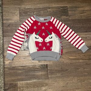 Well Worn Red White Striped Unicorn Holiday Sweater Size X-Small (4/5)